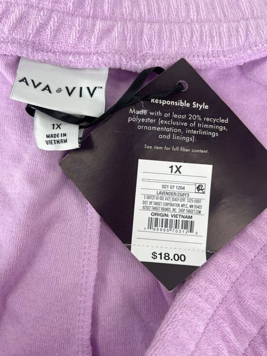 Ava & Viv Shorts Womens 1X Lavender Cotton Blend Relaxed Fit Lounge NWT - Picture 5 of 6